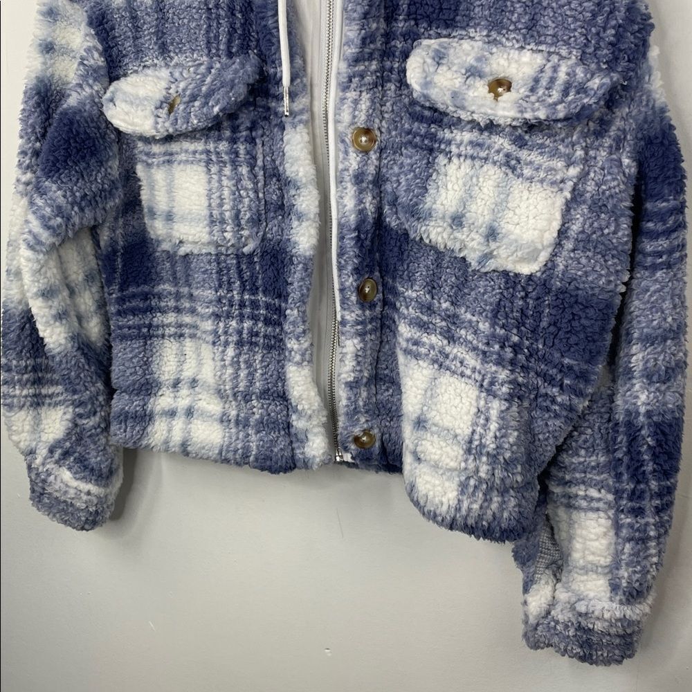 Madden Girl Plaid Sherpa Hoodie Jacket size Small Junior - Picture 3 of 16
